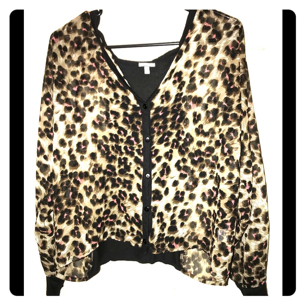 Charlotte Russe Leopard Batwing Button Up Blouse